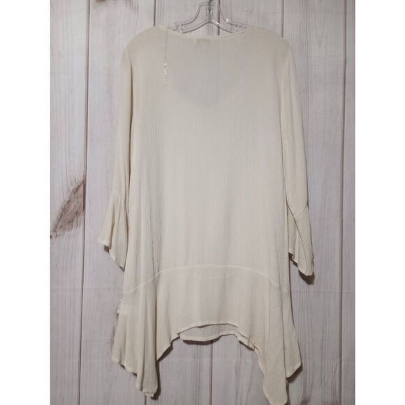 One World Shirt Ladies Extra Large Ivory Semi Sheer Bell Sleeve Lace Overlay Tun - Picture 2 of 8